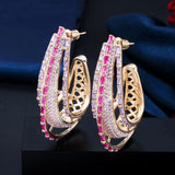 CWWZircons Chunky Round Circle Purple Pink CZ Crystal Hoop Earrings