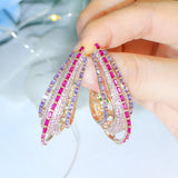 CWWZircons Chunky Round Circle Purple Pink CZ Crystal Hoop Earrings