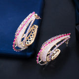 CWWZircons Chunky Round Circle Purple Pink CZ Crystal Hoop Earrings