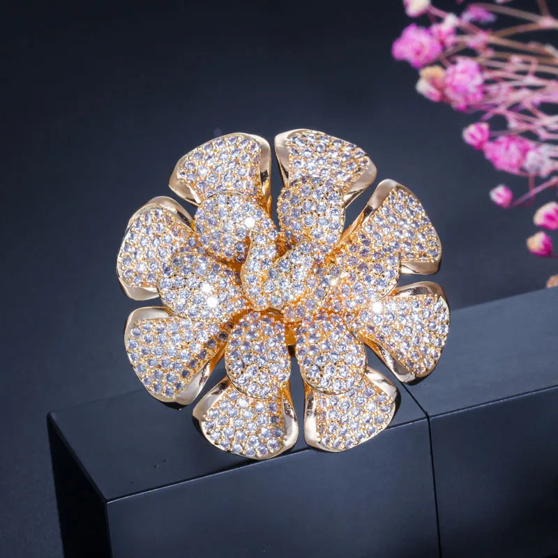 CZ Nigerian Plated Flower Statement Ring for Women R123