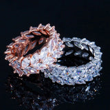 CZ Pave Olive Leaf Big Engagement Wedding Rose Plated CZ Finger Rings for Women