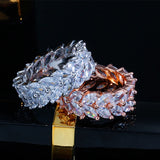 CZ Pave Olive Leaf Big Engagement Wedding Rose Plated CZ Finger Rings for Women
