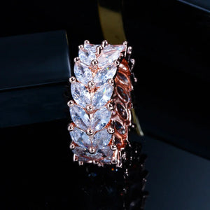 CZ Pave Olive Leaf Big Engagement Wedding Rose Plated CZ Finger Rings for Women