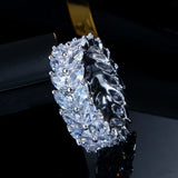 CZ Pave Olive Leaf Big Engagement Wedding Rose Plated CZ Finger Rings for Women