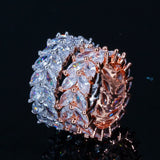 CZ Pave Olive Leaf Big Engagement Wedding Rose Plated CZ Finger Rings for Women