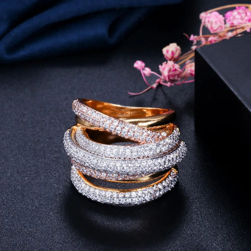 CWWZircons Plated Cubic Zirconium Big Ring R059
