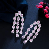 Pink CZ Crystal Tassel Drop Earrings for Women Wedding Party Jewelry