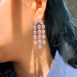 Pink CZ Crystal Tassel Drop Earrings for Women Wedding Party Jewelry