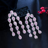 Pink CZ Crystal Tassel Drop Earrings for Women Wedding Party Jewelry