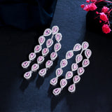 Pink CZ Crystal Tassel Drop Earrings for Women Wedding Party Jewelry