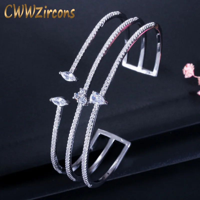 CZ Zirconia Pave Wide Cuff Bangle Bracelet