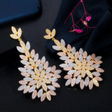 CZ Leaf Drop Big Statement Wedding Earring 3 Tone Dubai Brides Jewelry