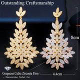 CZ Leaf Drop Big Statement Wedding Earring 3 Tone Dubai Brides Jewelry