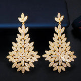CZ Leaf Drop Big Statement Wedding Earring 3 Tone Dubai Brides Jewelry
