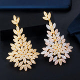 CZ Leaf Drop Big Statement Wedding Earring 3 Tone Dubai Brides Jewelry