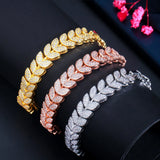 Leaf Shape CZ Stone Rose Wedding Bracelet Bangle