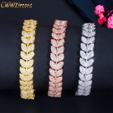 Leaf Shape CZ Stone Rose Wedding Bracelet Bangle