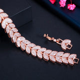 Leaf Shape CZ Stone Rose Wedding Bracelet Bangle