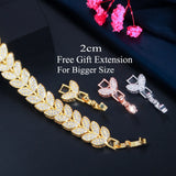 Leaf Shape CZ Stone Rose Wedding Bracelet Bangle