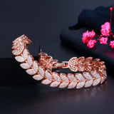 Leaf Shape CZ Stone Rose Wedding Bracelet Bangle