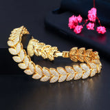 Leaf Shape CZ Stone Rose Wedding Bracelet Bangle