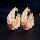 CWWZircons Double Sided Feather Hoop Earrings CZ261
