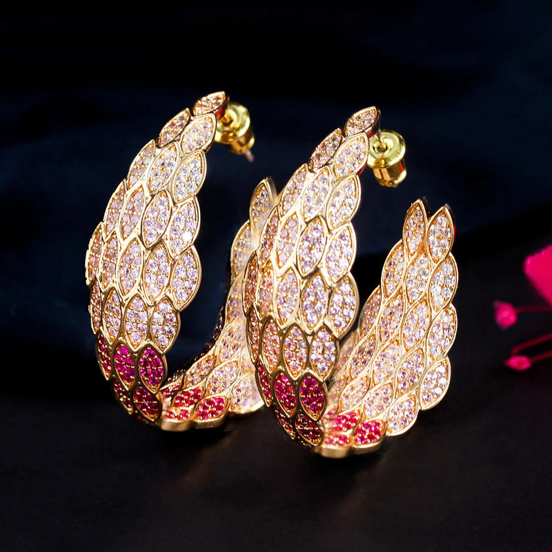 CWWZircons Double Sided Feather Hoop Earrings CZ261