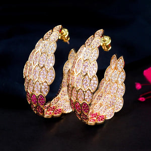 CWWZircons Double Sided Feather Hoop Earrings CZ261