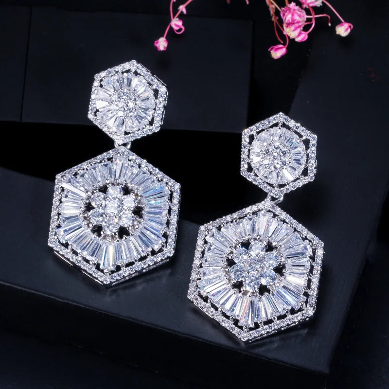 CWWZircons CZ Dangle Earring for Women Wedding Bridal Jewelry CZ127
