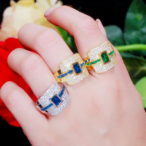 CWWZircons Square Cut CZ Stones Wedding Rings for Women