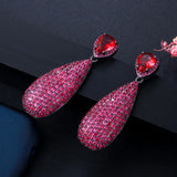 Hot Pink Red Big Dangle Drop Party Earrings CZ592