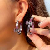 Purple Red Bowknot Double Sided Hoop Earrings CZ383