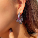 Purple Red Bowknot Double Sided Hoop Earrings CZ383