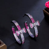 Purple Red Bowknot Double Sided Hoop Earrings CZ383