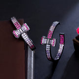 Purple Red Bowknot Double Sided Hoop Earrings CZ383