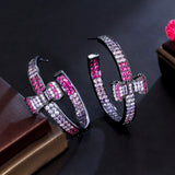 Purple Red Bowknot Double Sided Hoop Earrings CZ383