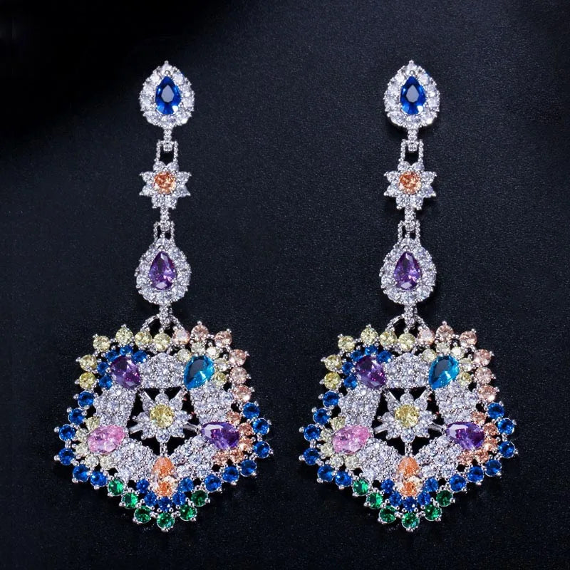 CZ Long Drop Earrings High Women CZ Party Costume Jewelry CZ353
