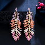 CWWZircons Multicolor CZ Long Dangle Feather Earrings CZ939