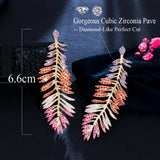 CWWZircons Multicolor CZ Long Dangle Feather Earrings CZ939