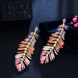 CWWZircons Multicolor CZ Long Dangle Feather Earrings CZ939