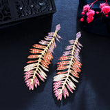 CWWZircons Multicolor CZ Long Dangle Feather Earrings CZ939