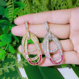 Pink Red CZ Geometric Drop Dangle Earrings for Wedding Prom