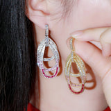 Pink Red CZ Geometric Drop Dangle Earrings for Wedding Prom