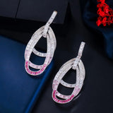 Pink Red CZ Geometric Drop Dangle Earrings for Wedding Prom