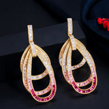 Pink Red CZ Geometric Drop Dangle Earrings for Wedding Prom