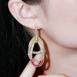 Pink Red CZ Geometric Drop Dangle Earrings for Wedding Prom