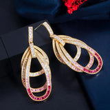 Pink Red CZ Geometric Drop Dangle Earrings for Wedding Prom