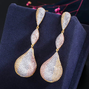 Water Drop CZ Dangle Earrings 3 Tone Plated CZ670