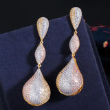 Water Drop CZ Dangle Earrings 3 Tone Plated CZ670