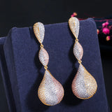 Water Drop CZ Dangle Earrings 3 Tone Plated CZ670